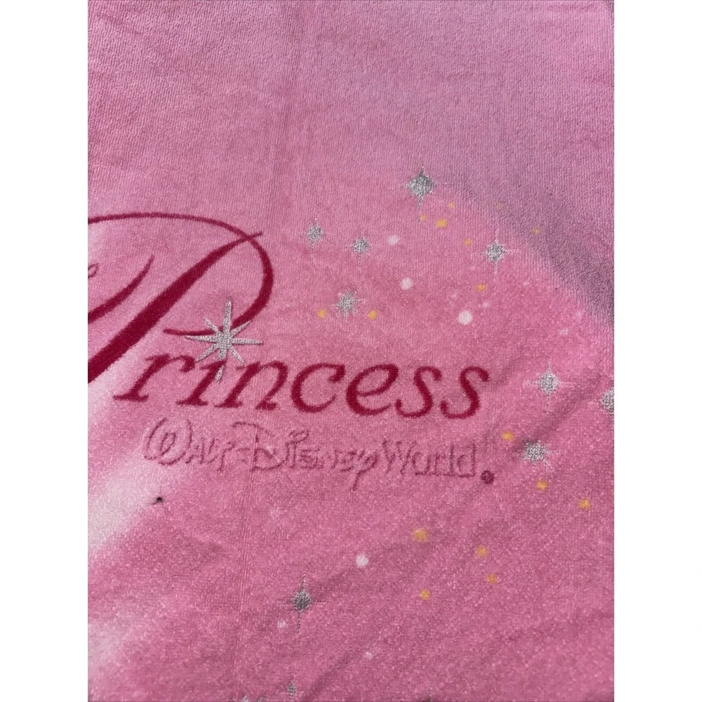 Disneyland Princess Beach Towel Cinderella's Castle Pink Stars Sparkles 30 X 58